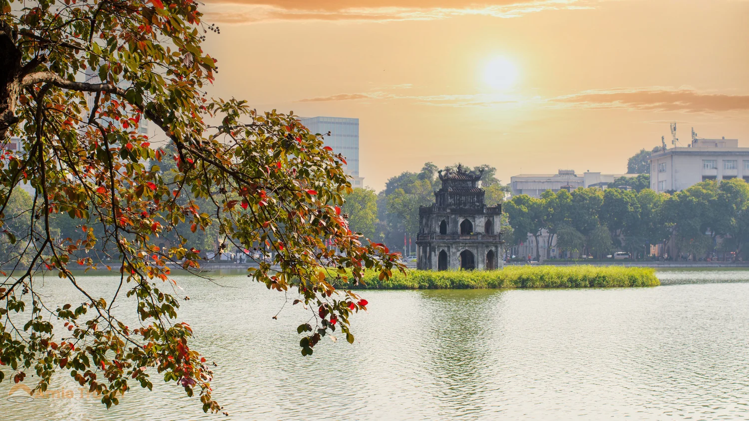 Hoan Kiem Lake Hanoi October autumn clear golden morning light