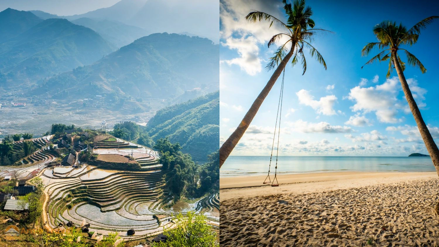 Vietnam weather comparison November and December,
cool misty North Vietnam versus sunny South Vietnam beach
