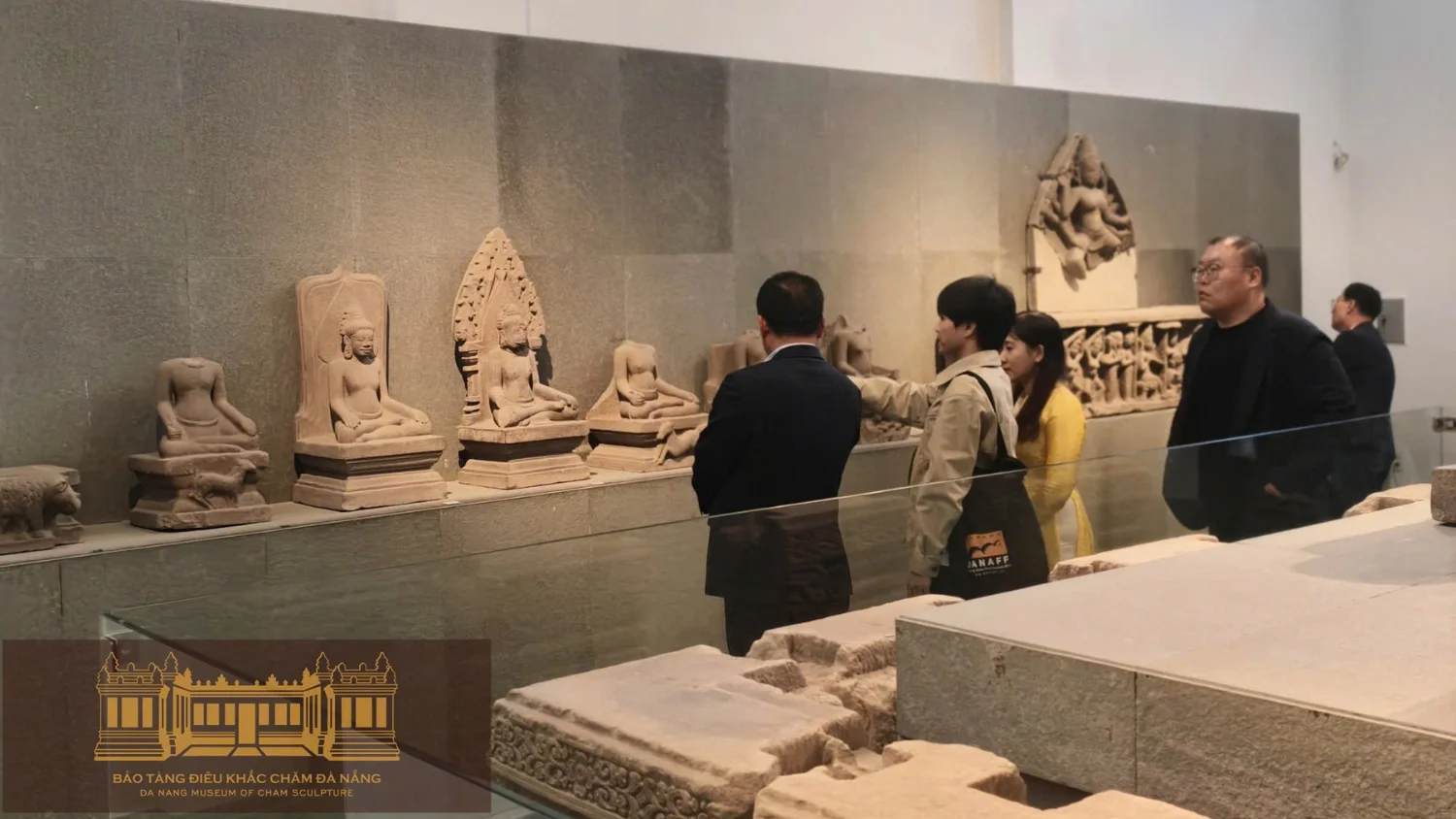Museum of Cham Sculpture Da Nang interior ancient Cham carvings gallery indoor October rainy season