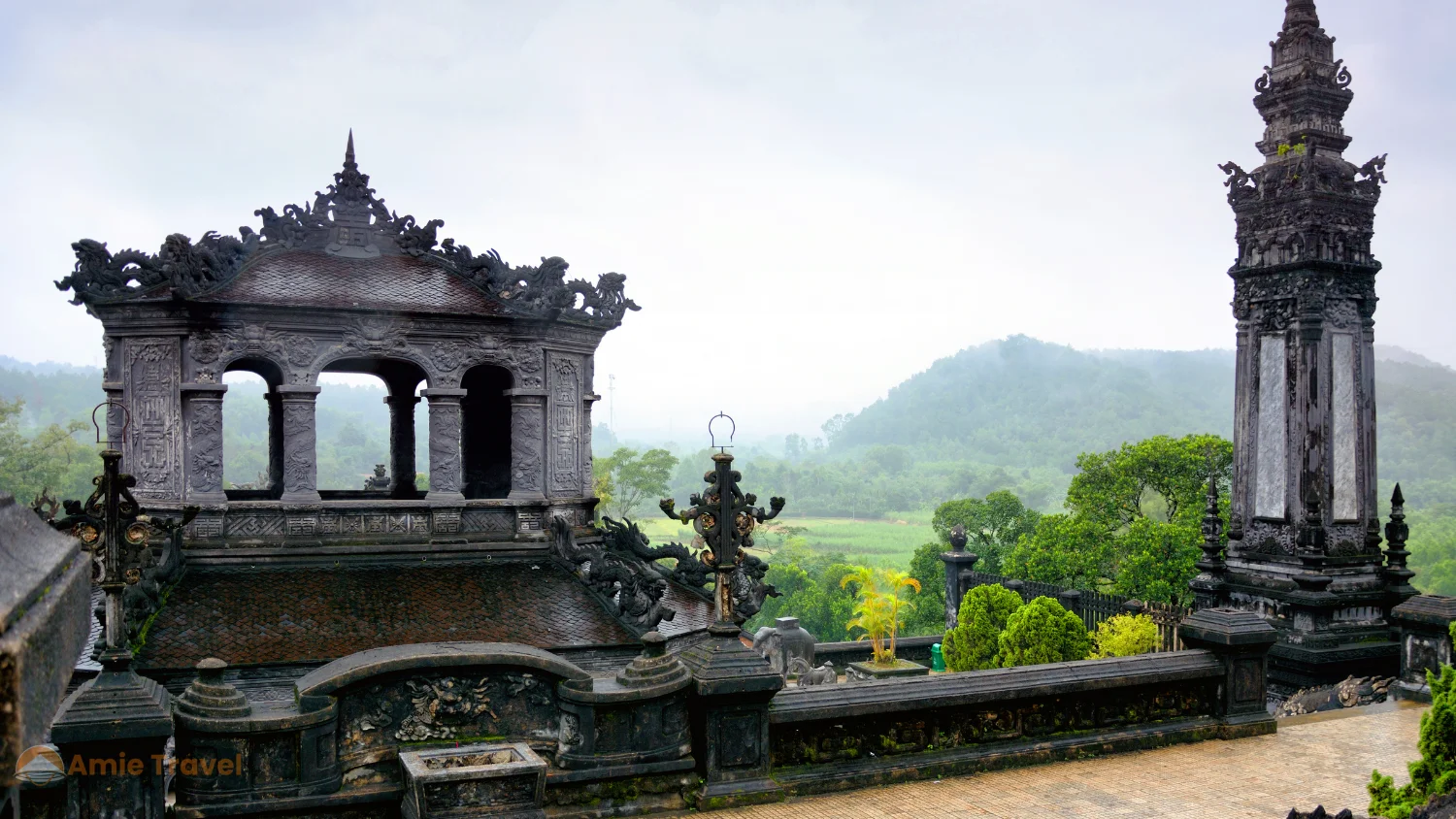 Khai Dinh Royal Tomb Hue misty overcast rainy season