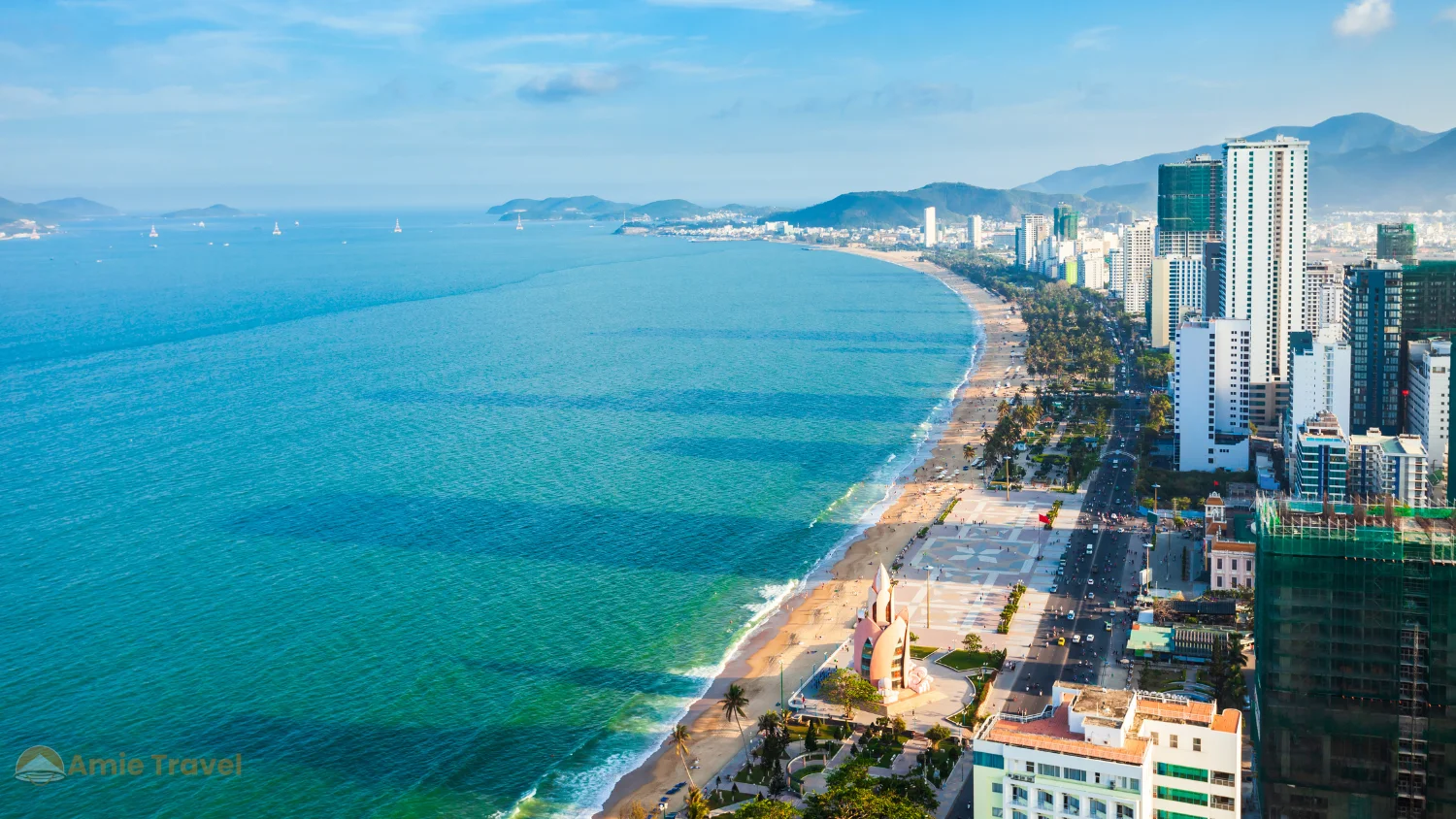 Nha Trang beach dry season clear turquoise water white sand calm seas blue sky