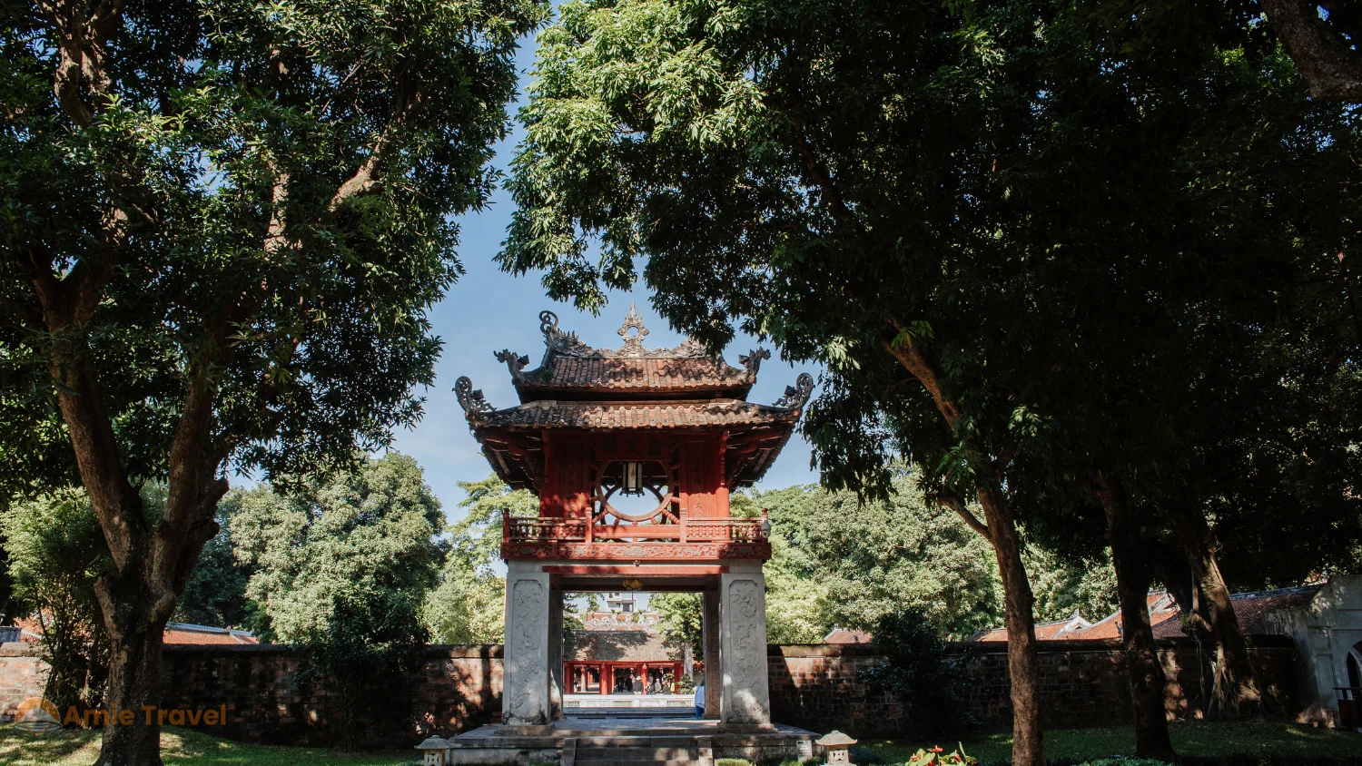 Temple of Literature Hanoi early morning summer empty courtyard golden light uncrowded heritage site